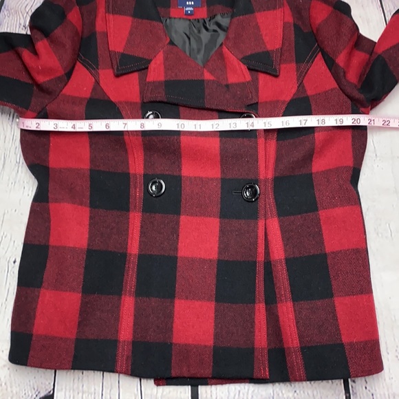 Gap 70% Recycled Wool Red/Black Plaid Coat Size: Medium - Picture 7 of 17